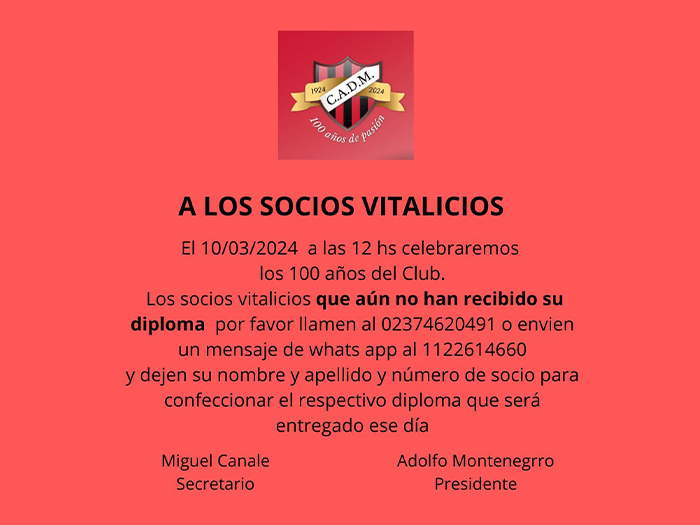 A LOS SOCIOS VITALICIOS